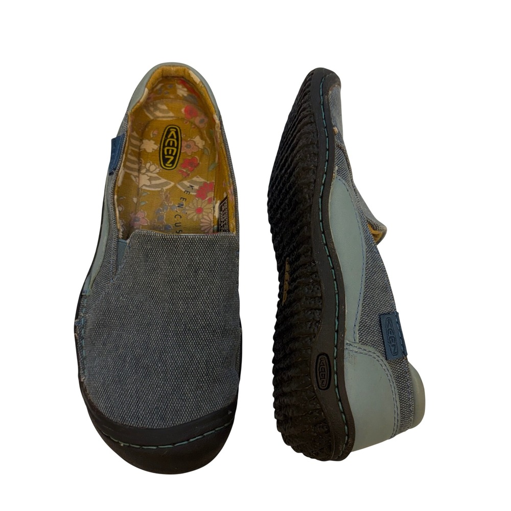 Keen Cush Womens 7.5 Blue Canvas Leather Floral Slip On Loafers Flat Gorpcore